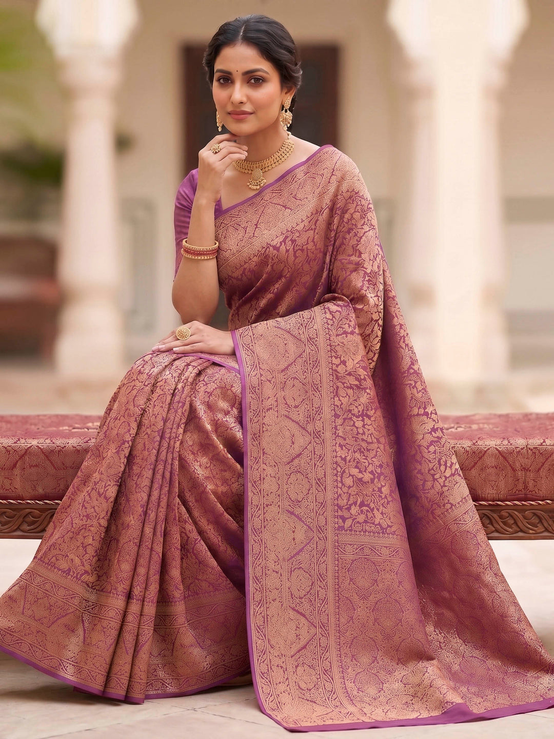 Lavender Woven Design Art Silk Kanjivaram Saree