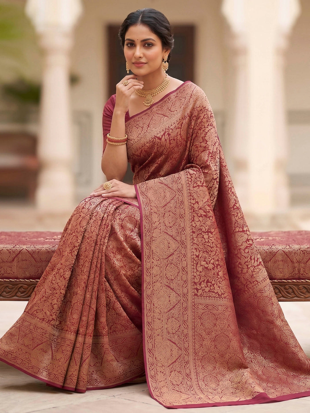Maroon Woven Design Art Silk Kanjivaram Saree