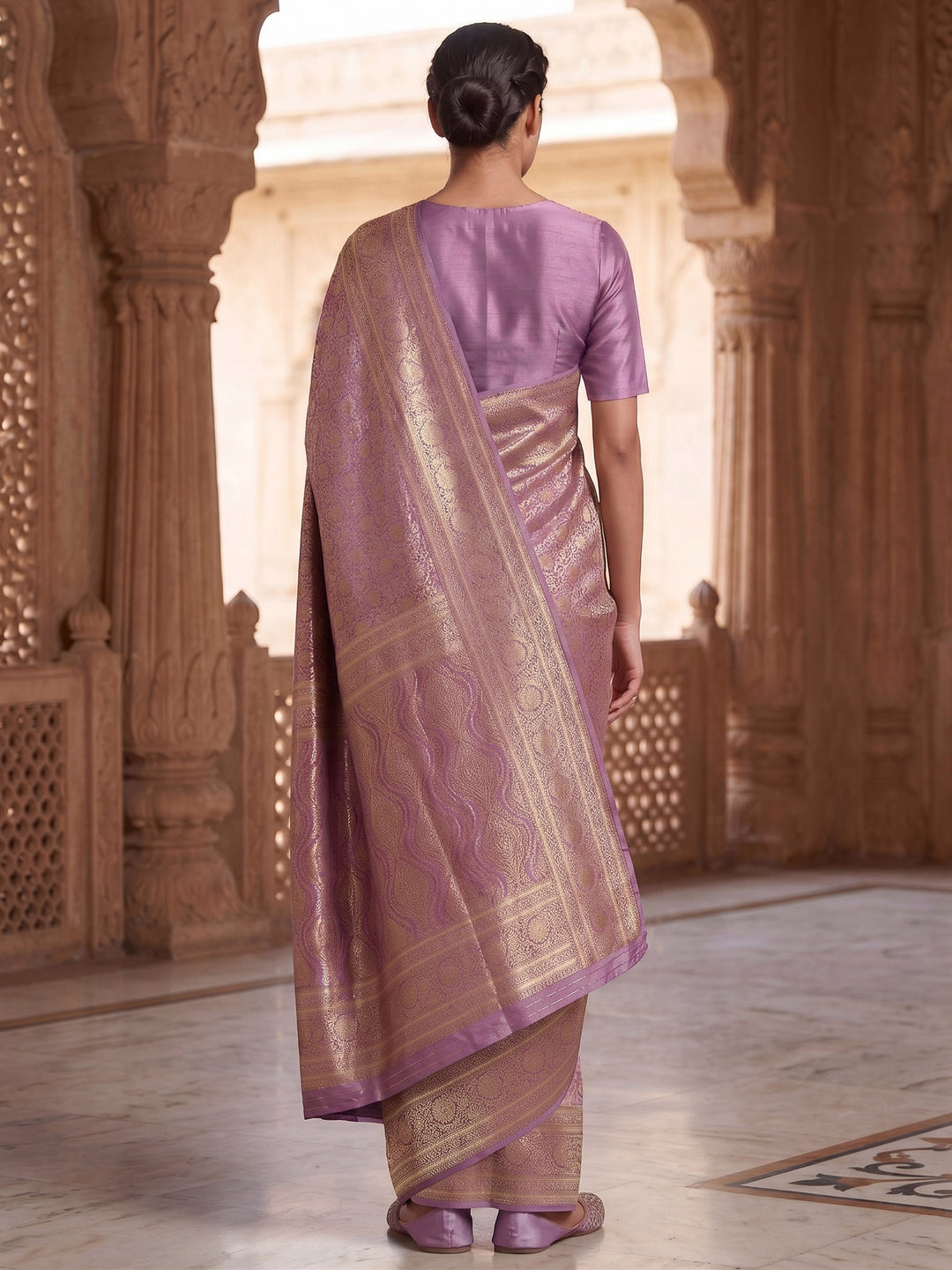 Lavender Woven Design Art Silk Kanjivaram Saree