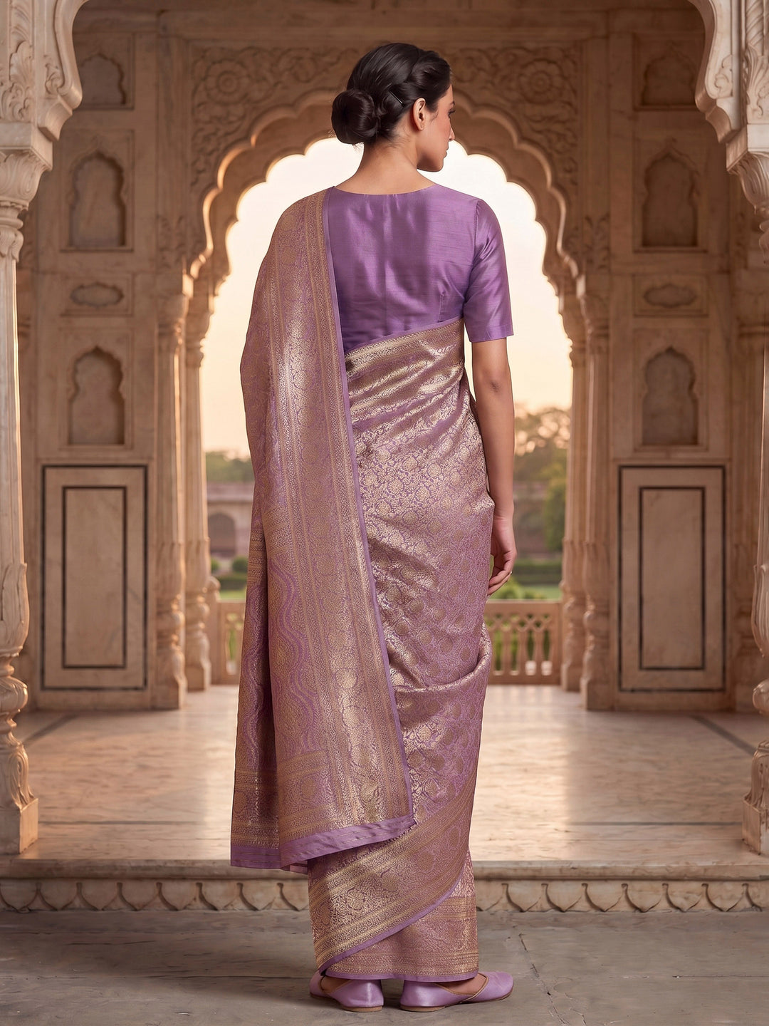 Lavender Woven Design Art Silk Kanjivaram Saree