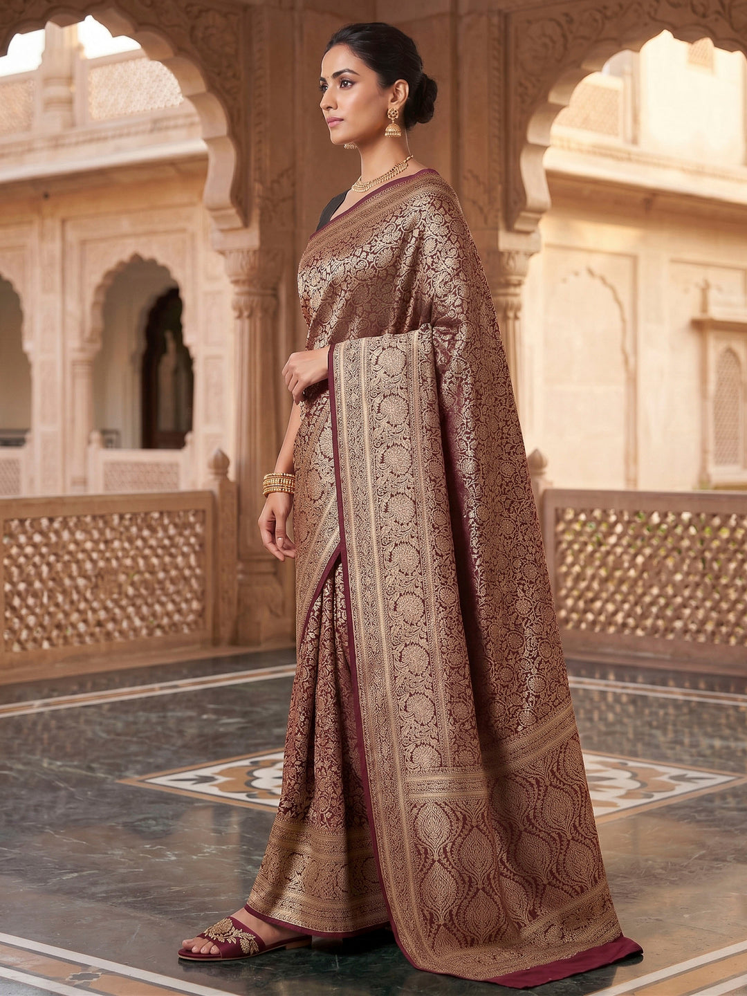 Maroon Woven Design Art Silk Kanjivaram Saree