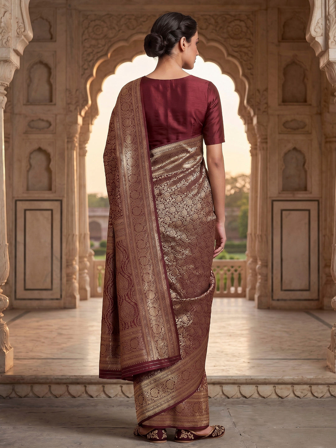 Maroon Woven Design Art Silk Kanjivaram Saree