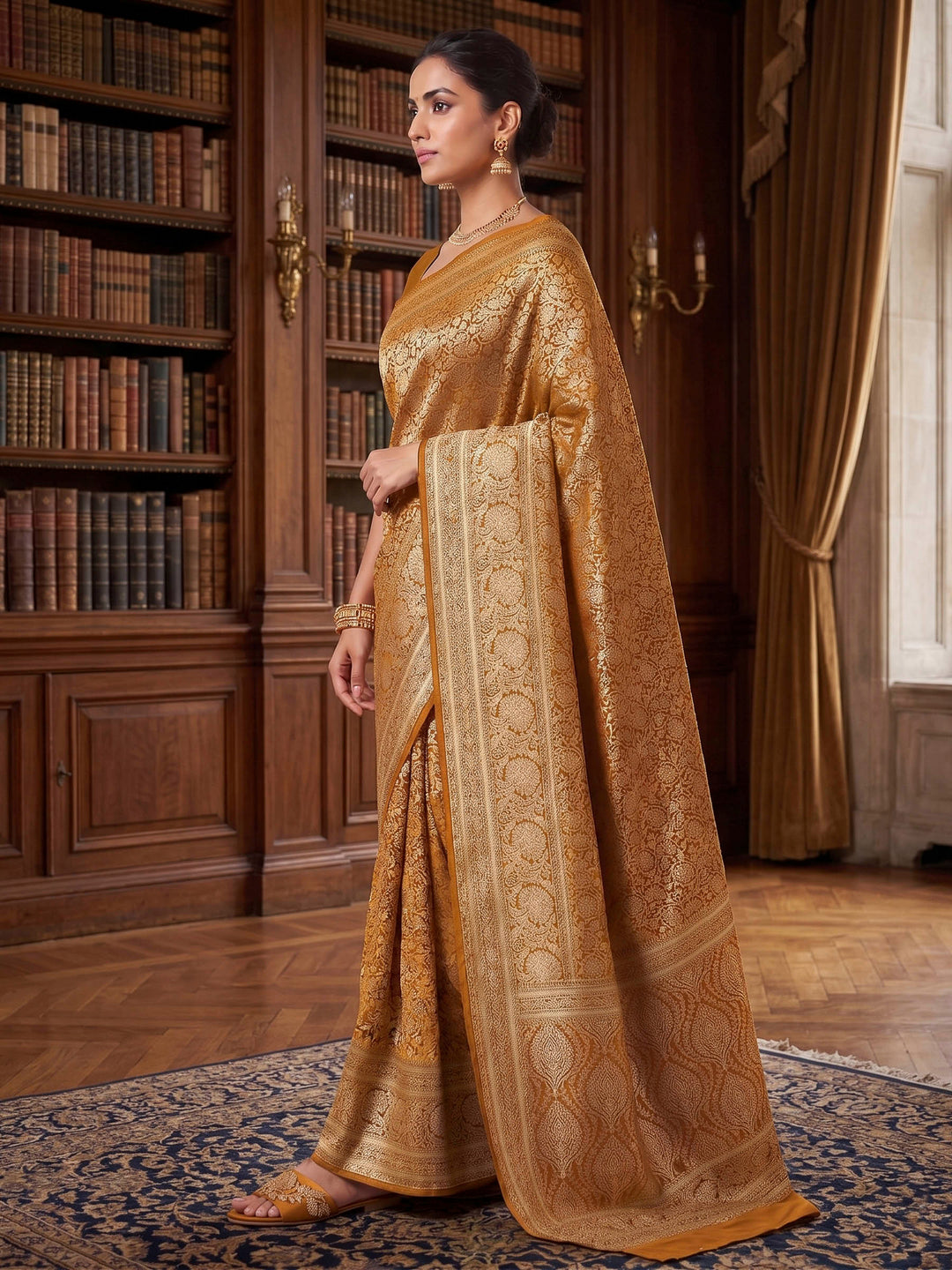 Mustard Woven Design Art Silk Kanjivaram Saree