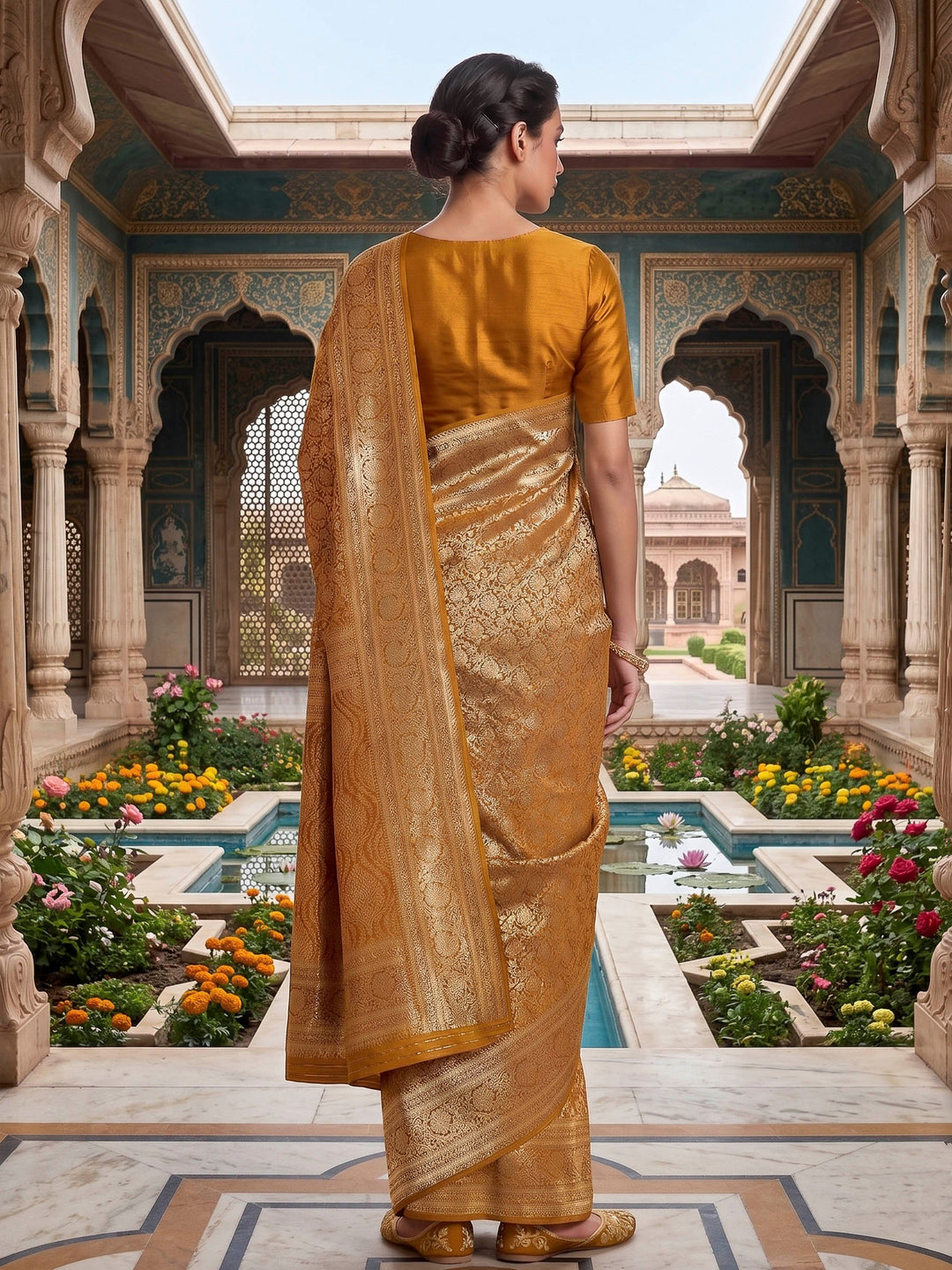 Mustard Woven Design Art Silk Kanjivaram Saree