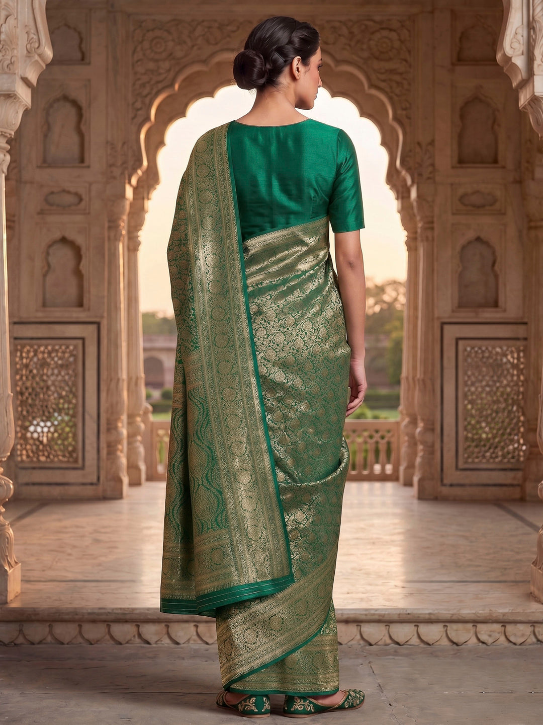 Rama Green Woven Design Art Silk Kanjivaram Saree