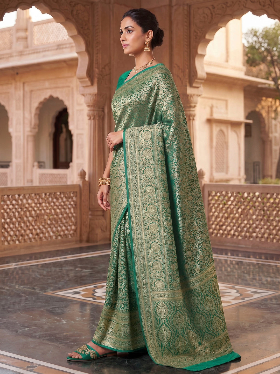 Rama Green Woven Design Art Silk Kanjivaram Saree