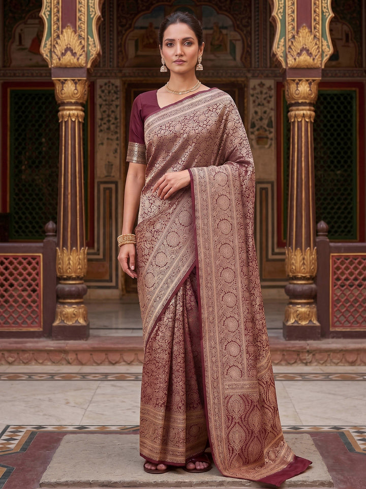 Wine Woven Design Art Silk Kanjivaram Saree