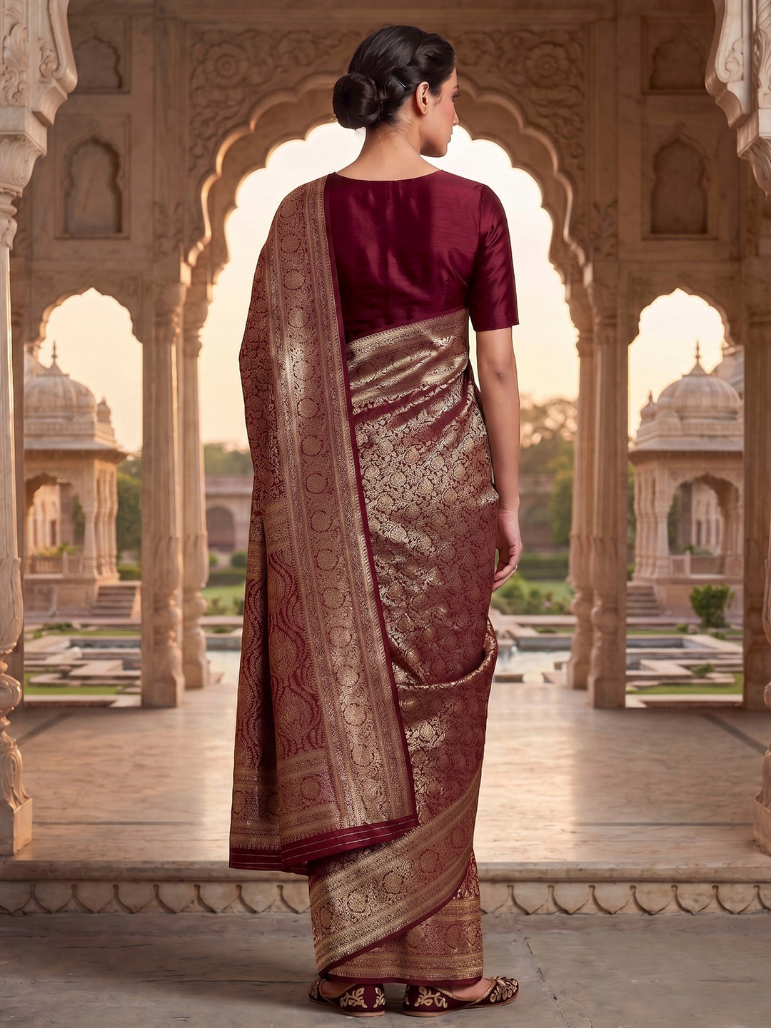 Wine Woven Design Art Silk Kanjivaram Saree