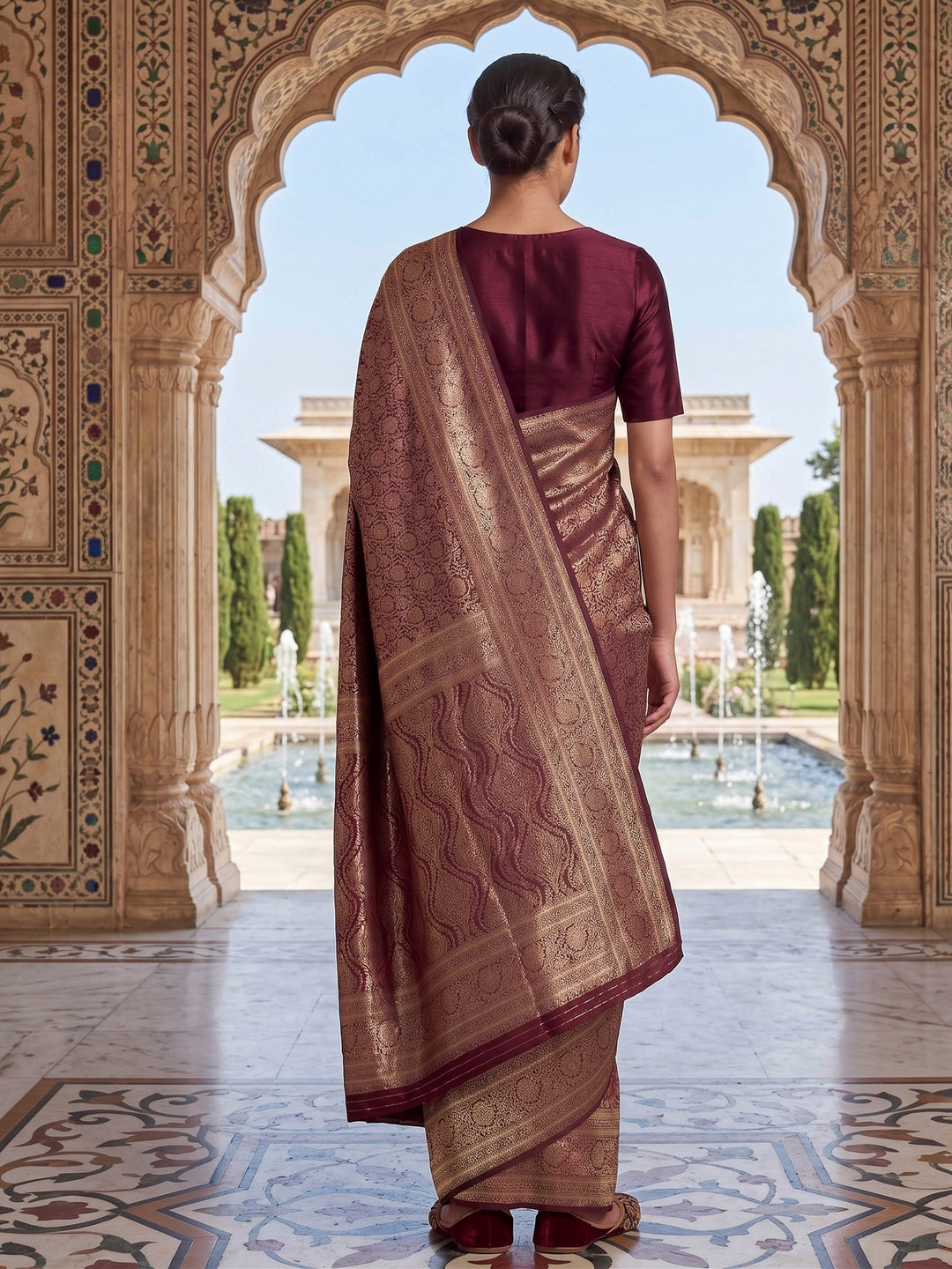 Wine Woven Design Art Silk Kanjivaram Saree