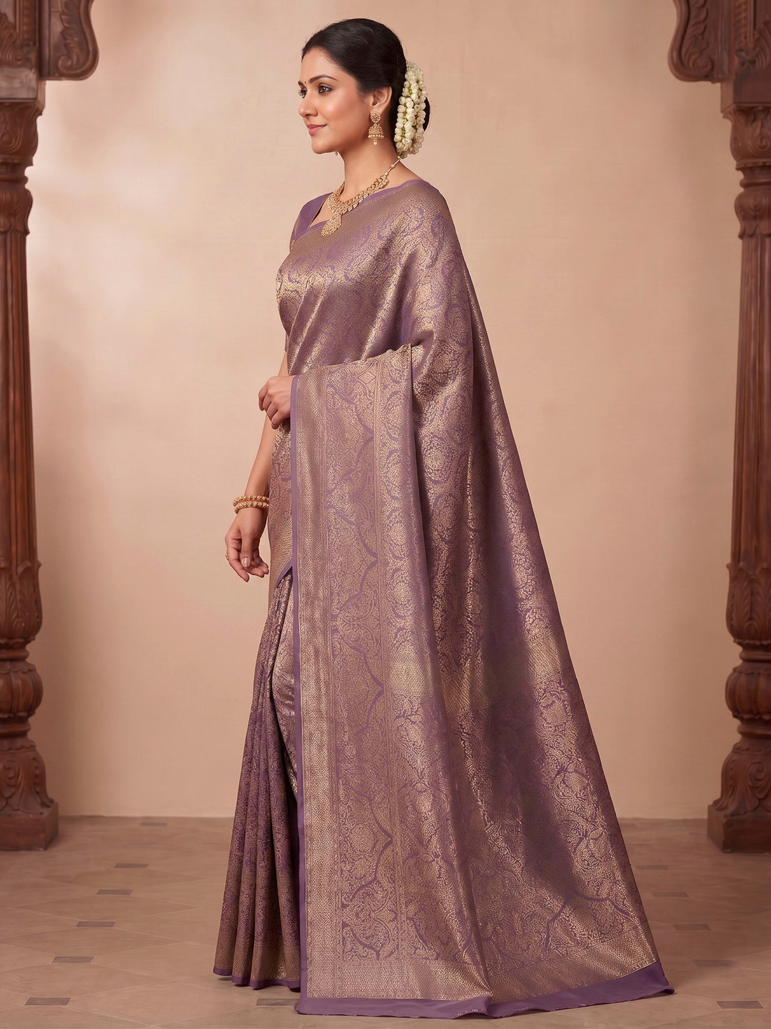 Lavender Woven Design Art Silk Kanjivaram Saree