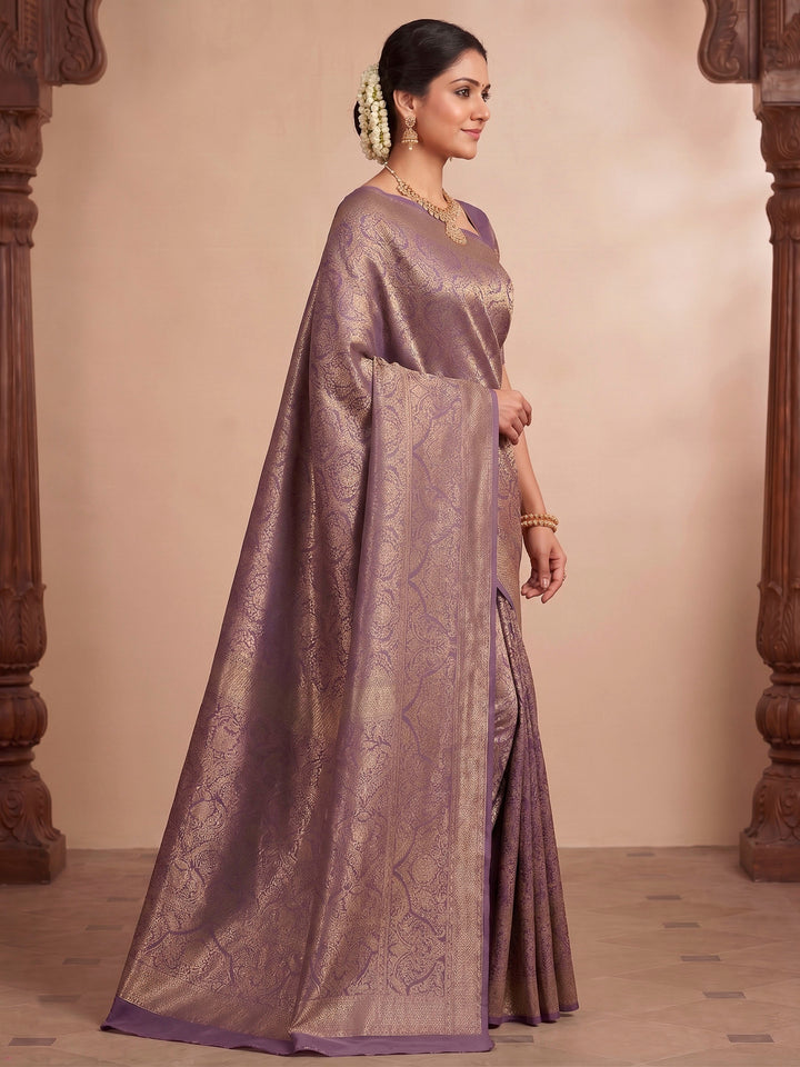 Lavender Woven Design Art Silk Kanjivaram Saree
