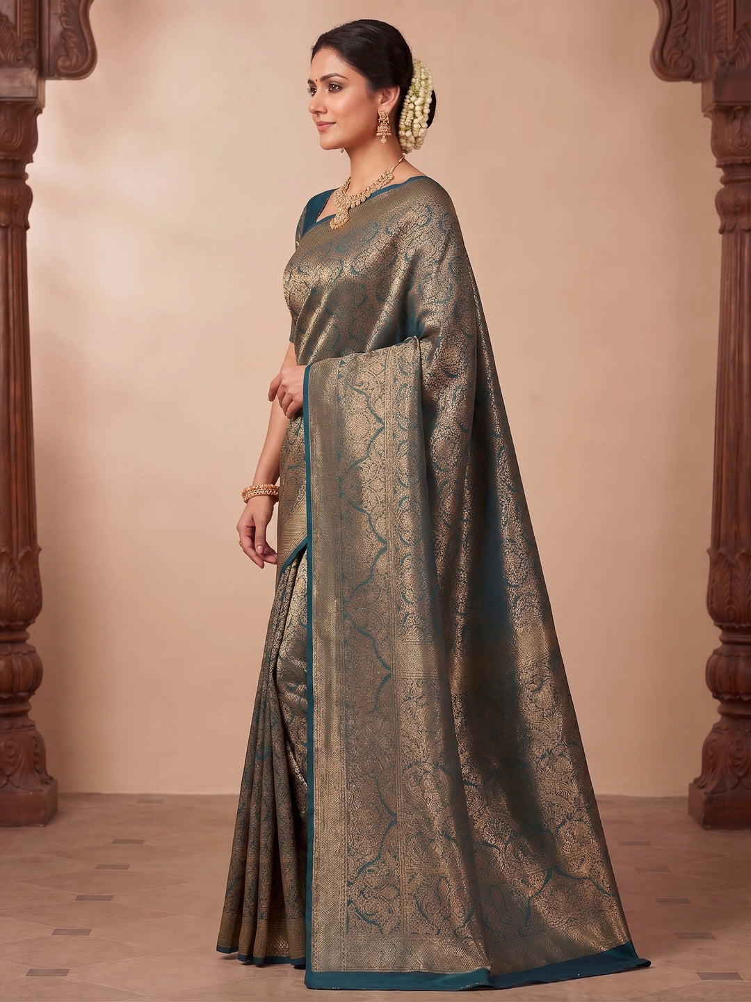 Dark Blue Woven Design Art Silk Kanjivaram Saree