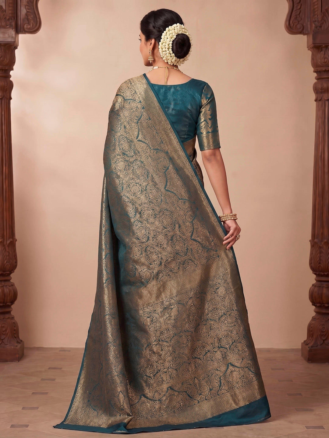 Dark Blue Woven Design Art Silk Kanjivaram Saree