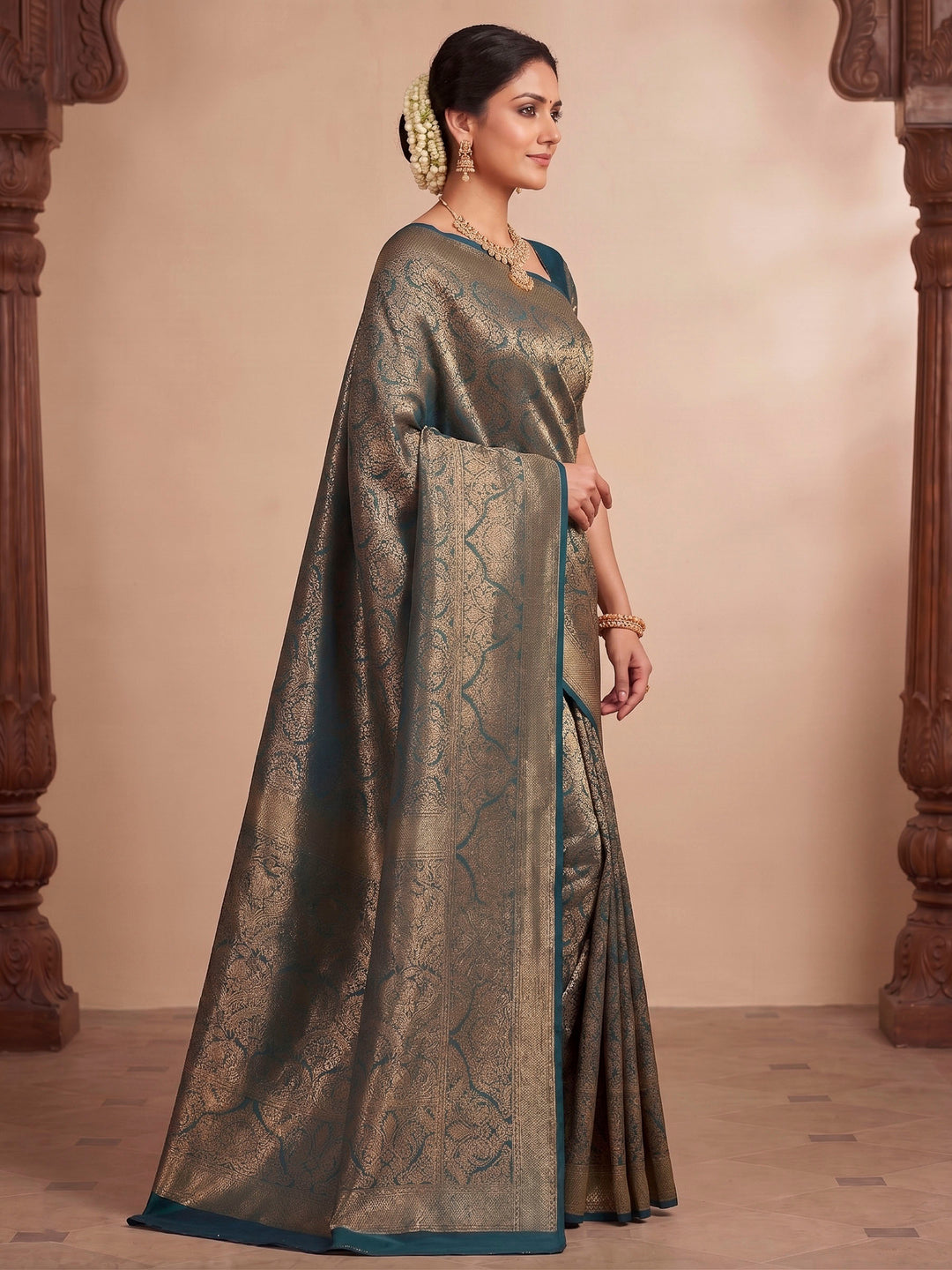 Dark Blue Woven Design Art Silk Kanjivaram Saree