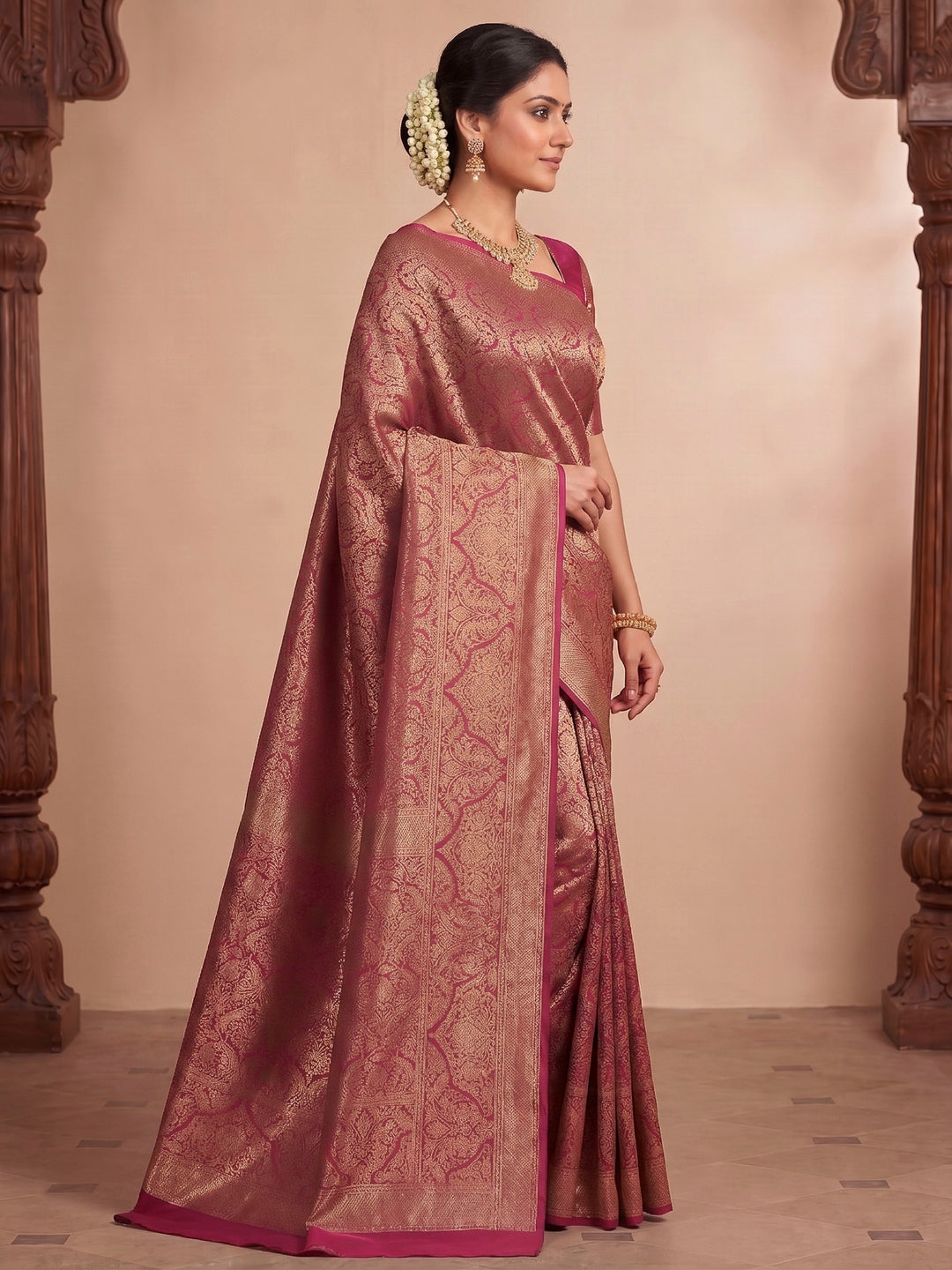 Pink Woven Design Art Silk Kanjivaram Saree