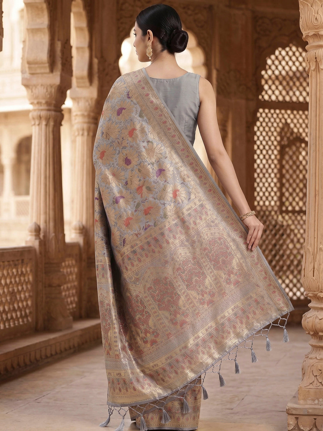Grey Woven Design Art Silk Kanjivaram Saree