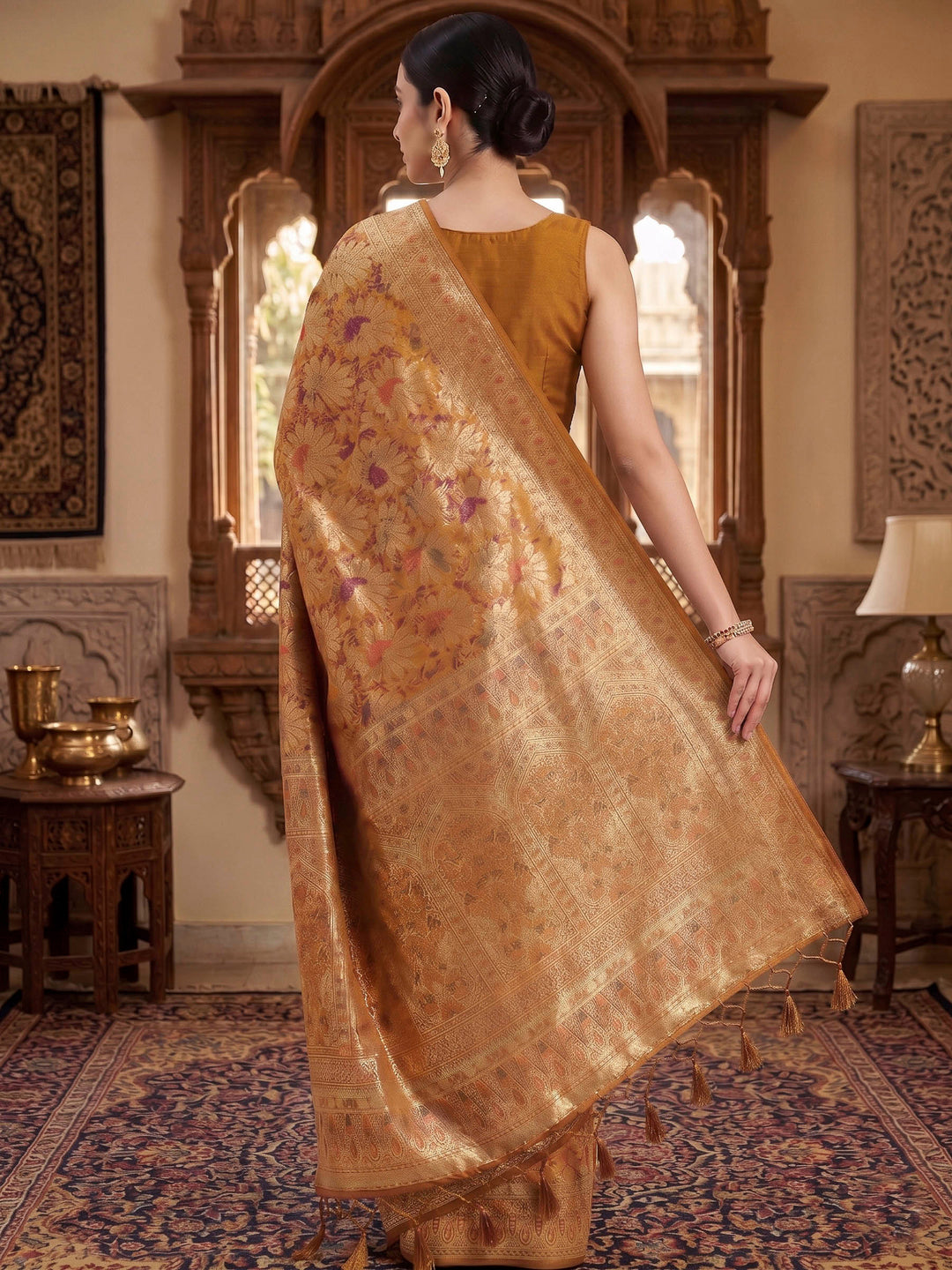 Mustard Woven Design Art Silk Kanjivaram Saree