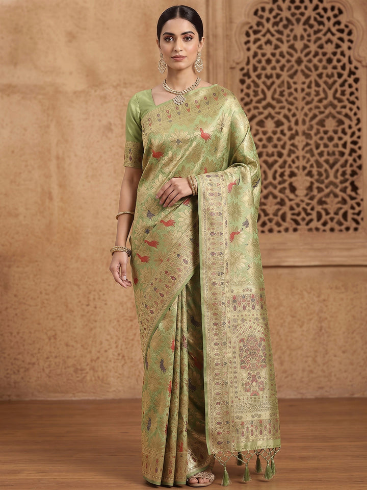 Pista Green Woven Design Art Silk Kanjivaram Saree