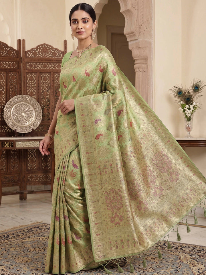 Pista Green Woven Design Art Silk Kanjivaram Saree