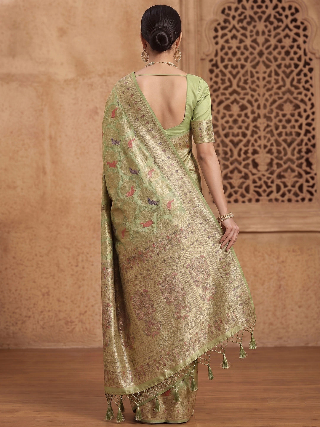 Pista Green Woven Design Art Silk Kanjivaram Saree