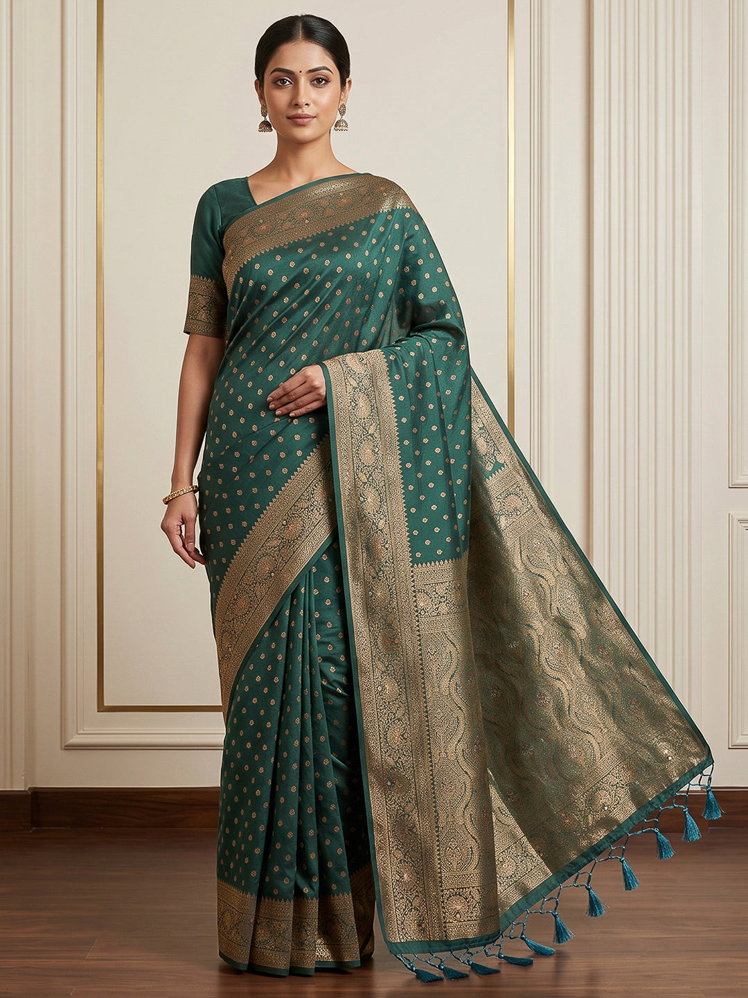 Green Woven Design Dola Silk Saree