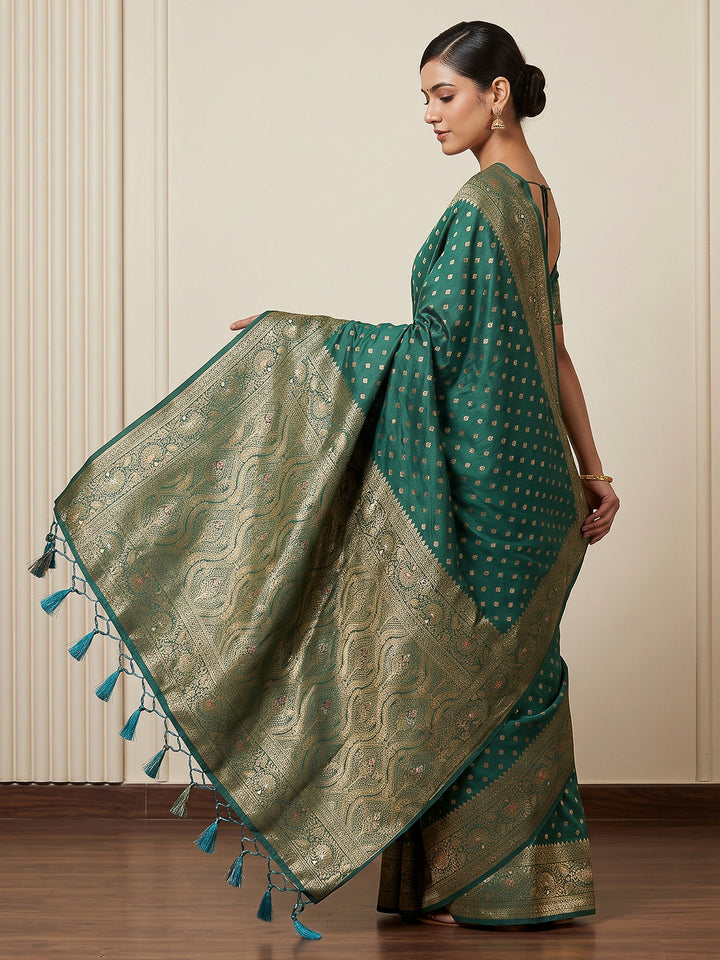 Green Woven Design Dola Silk Saree