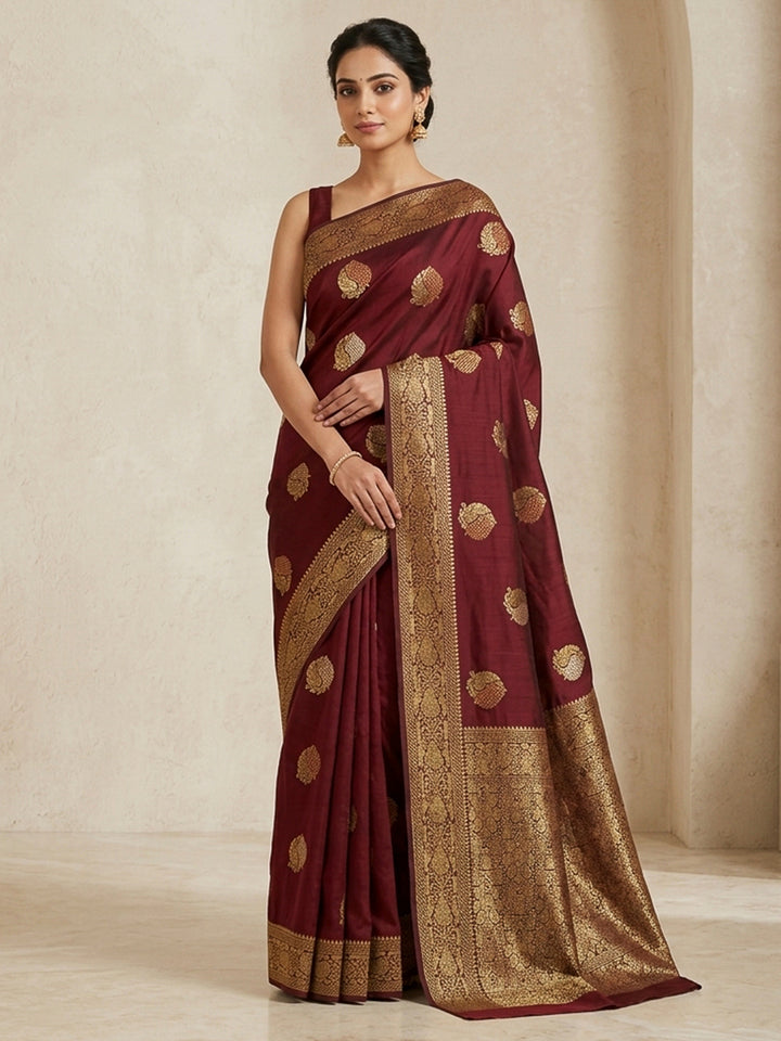 Maroon Woven Design Dola Silk Saree