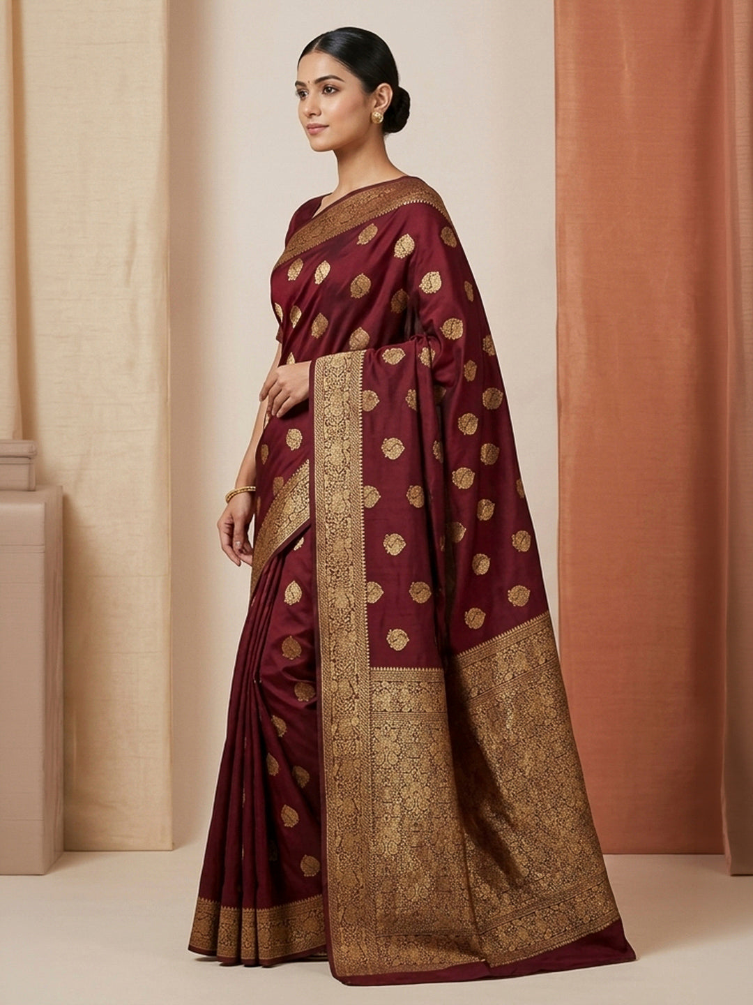 Maroon Woven Design Dola Silk Saree