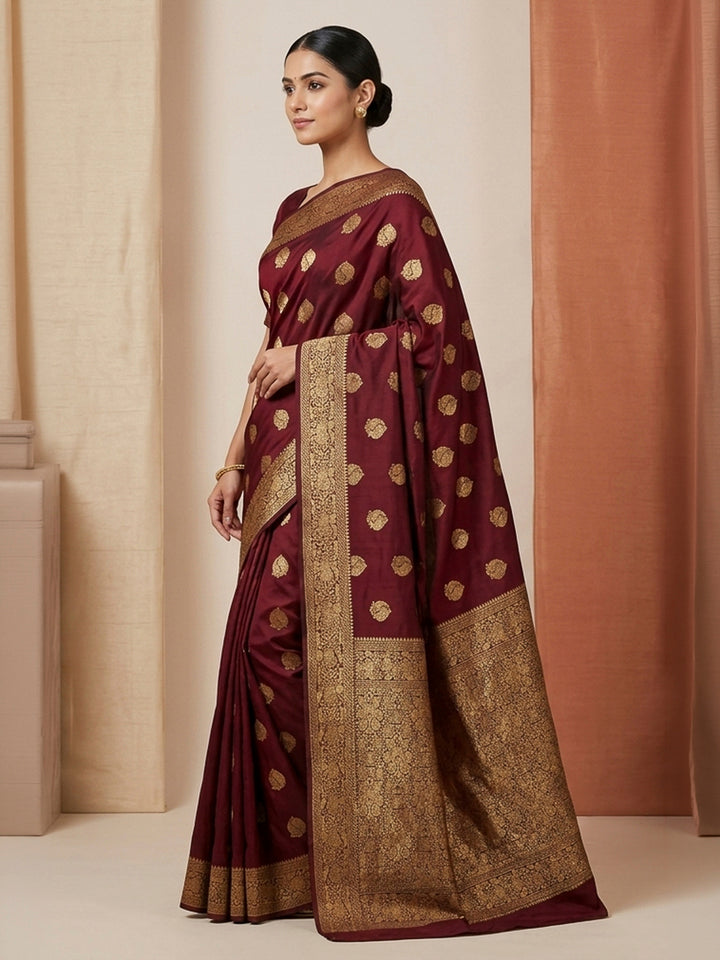 Maroon Woven Design Dola Silk Saree