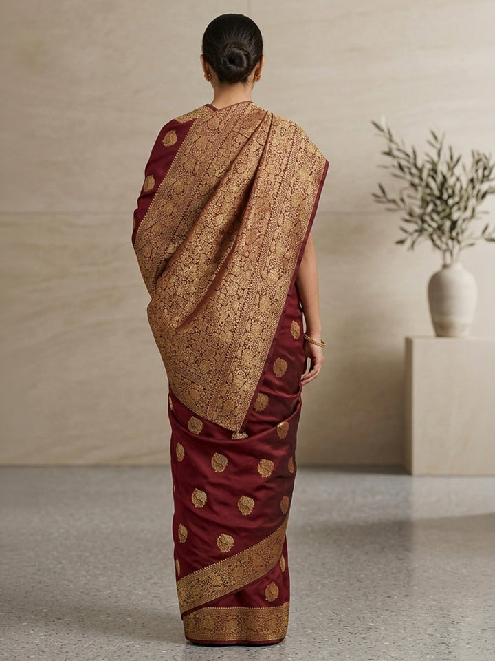 Maroon Woven Design Dola Silk Saree