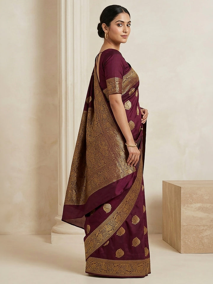Wine Woven Design Dola Silk Saree