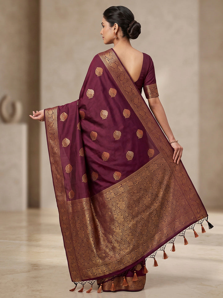 Wine Woven Design Dola Silk Saree