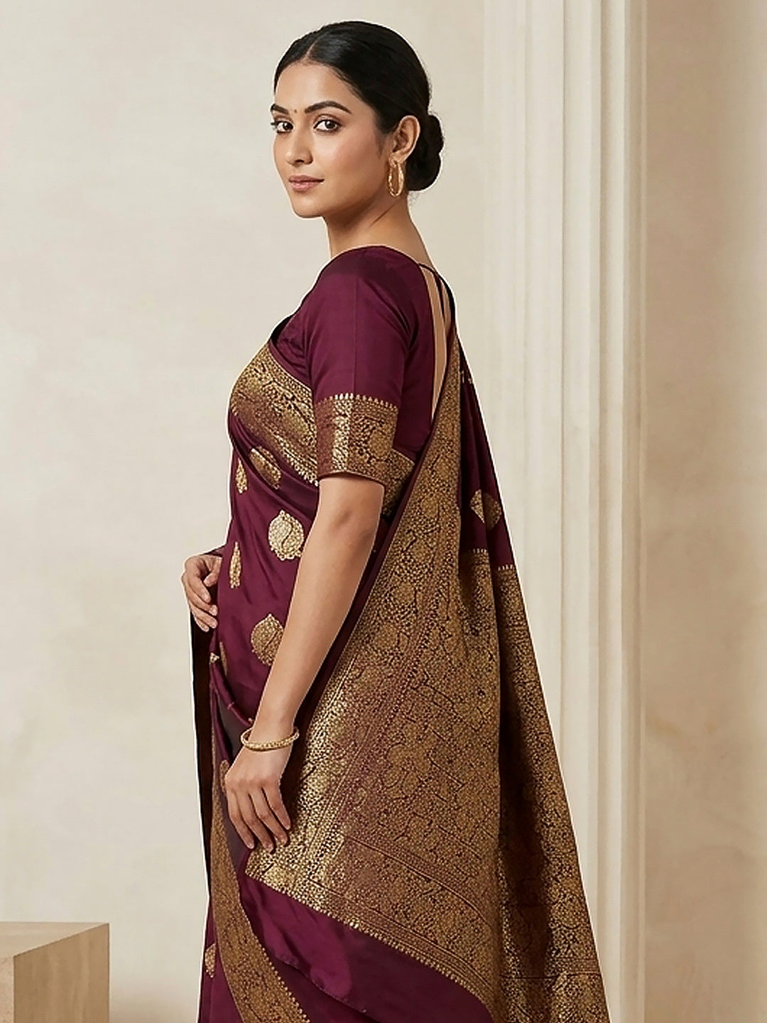 Wine Woven Design Dola Silk Saree