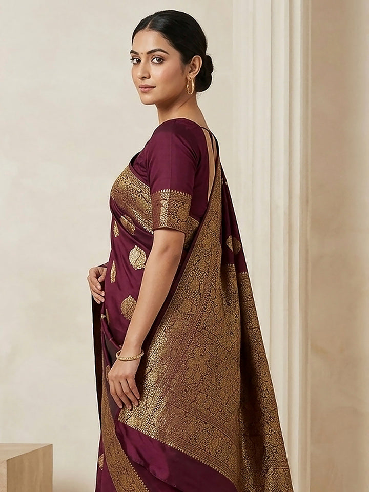 Wine Woven Design Dola Silk Saree