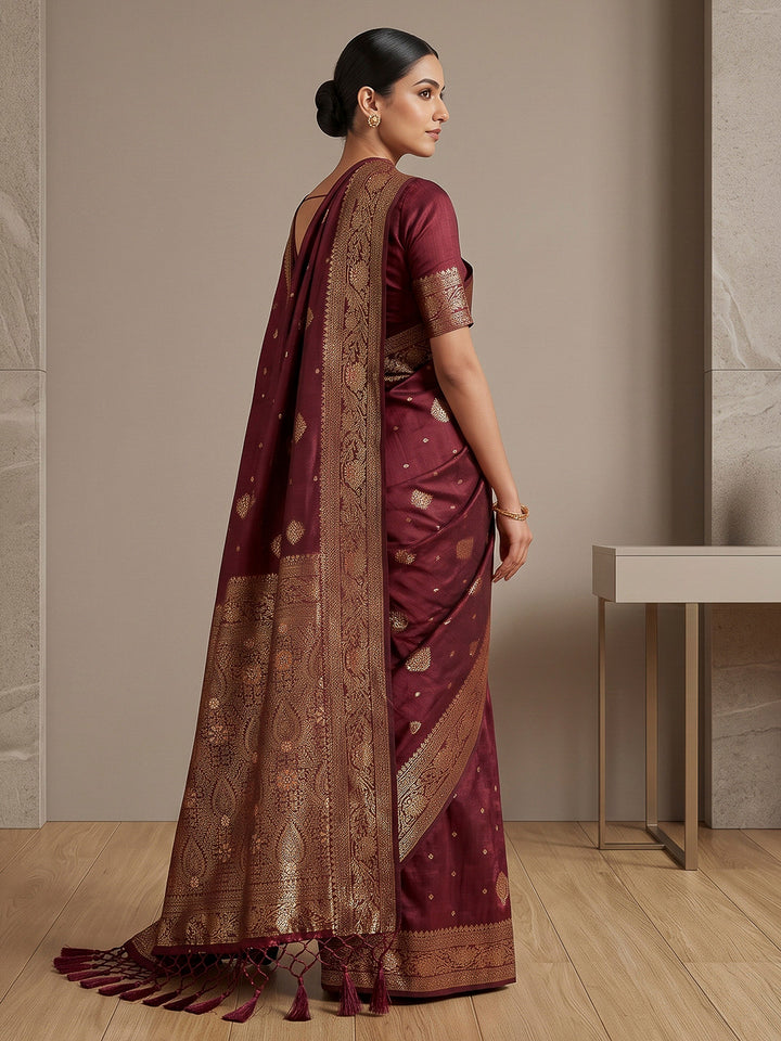Maroon Woven Design Dola Silk Saree