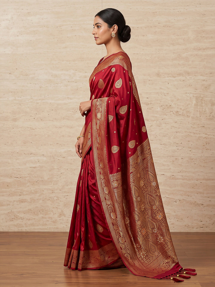 Red Woven Design Dola Silk Saree