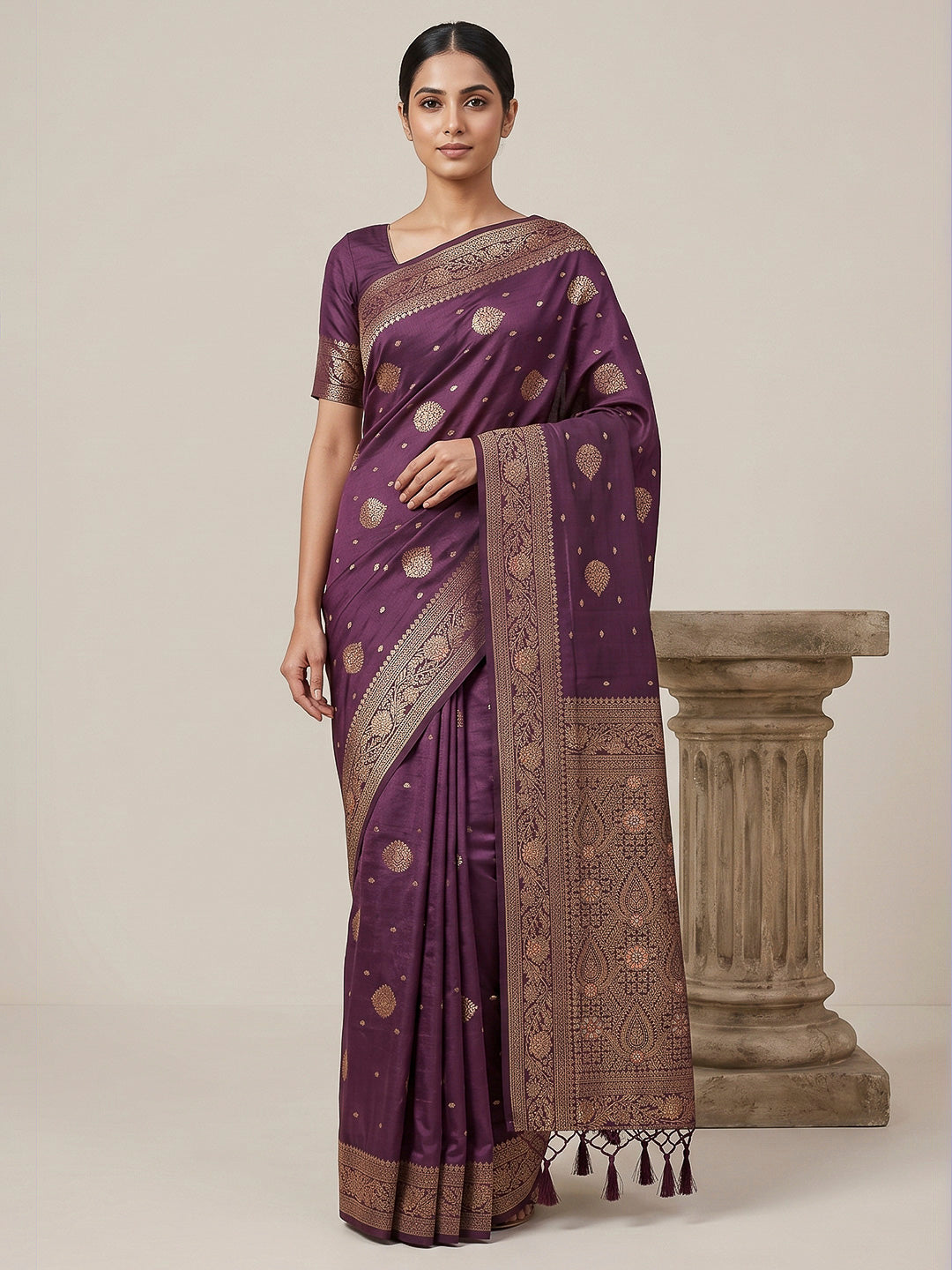 Wine Woven Design Dola Silk Saree
