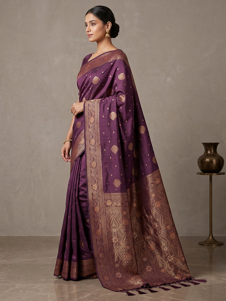 Wine Woven Design Dola Silk Saree