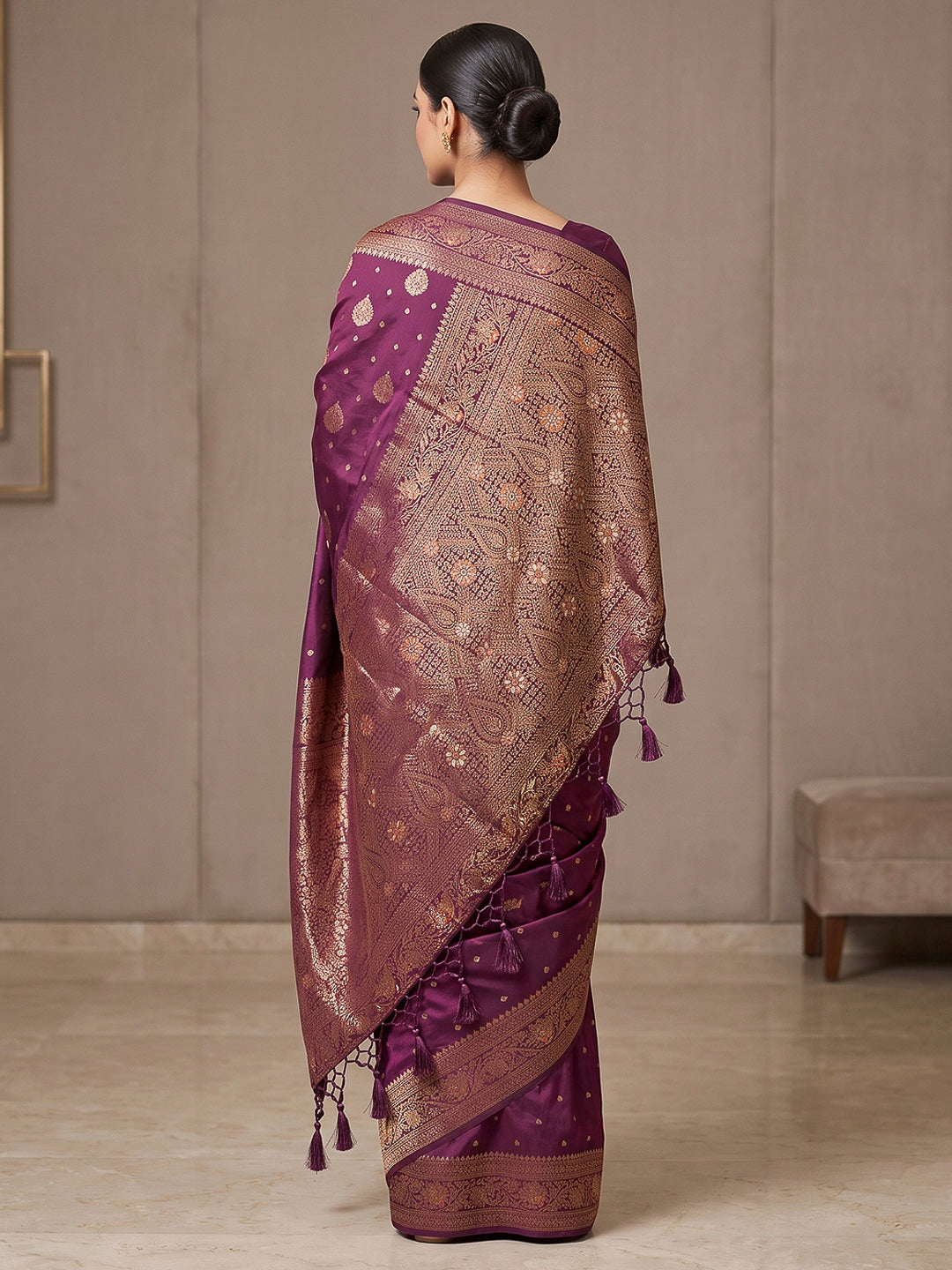 Wine Woven Design Dola Silk Saree