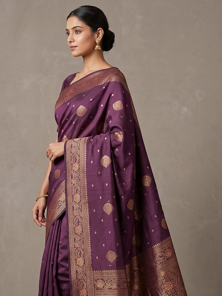 Wine Woven Design Dola Silk Saree