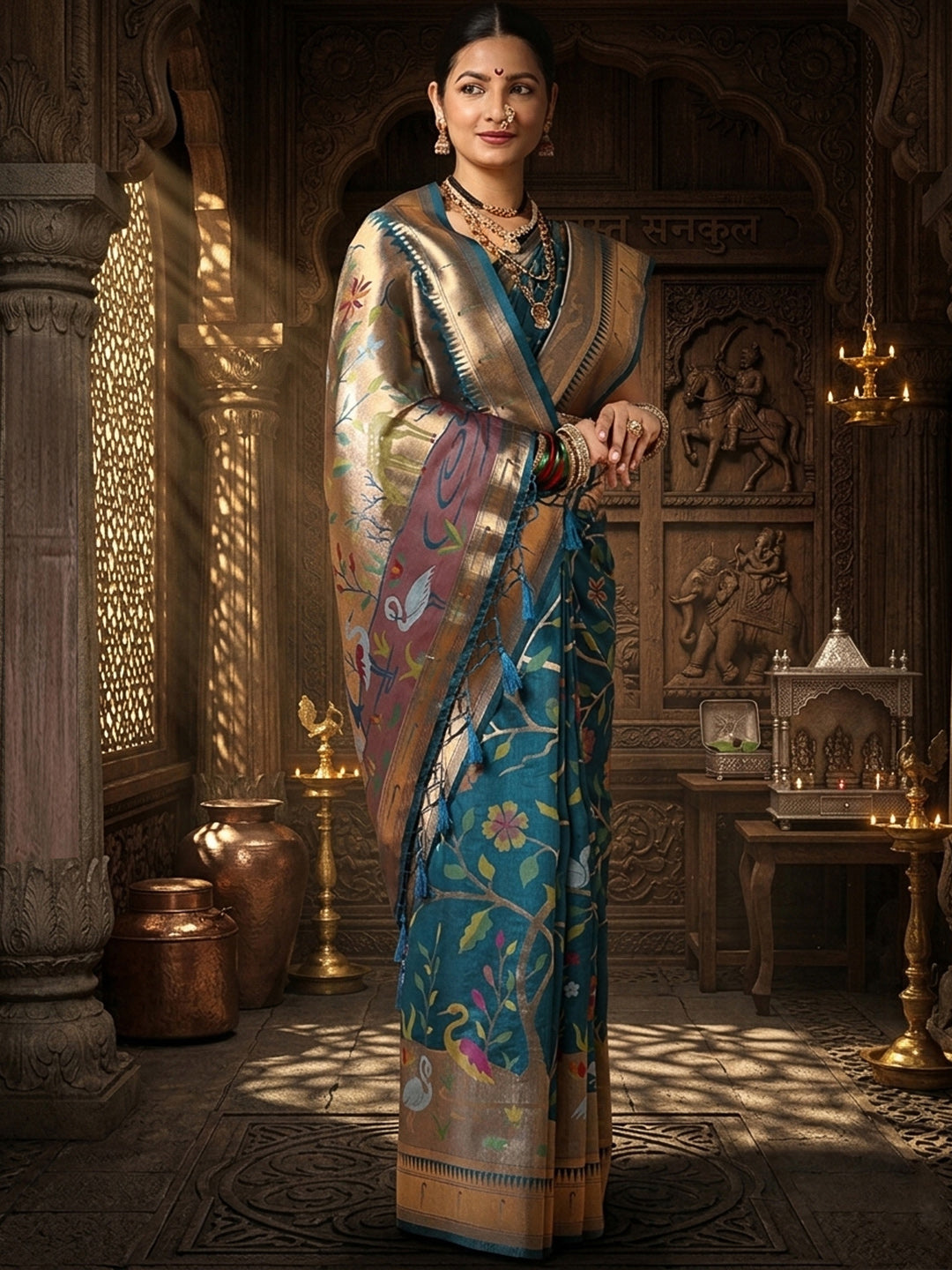 Dark Blue Woven Design Dola Silk Saree