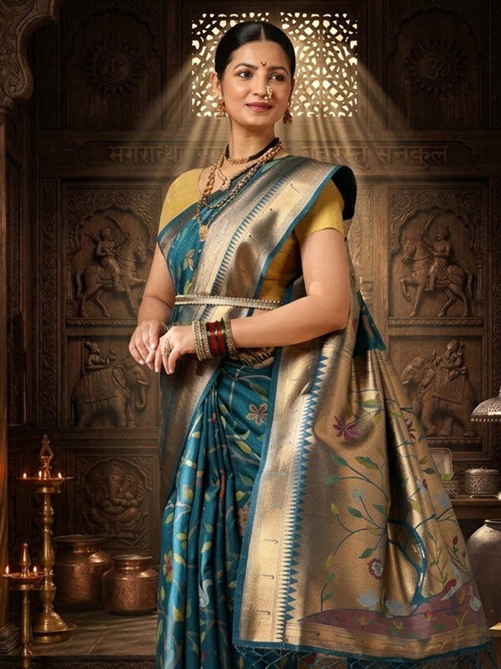 Dark Blue Woven Design Dola Silk Saree