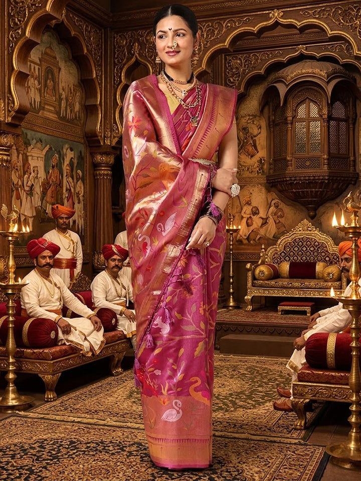 Lavender Woven Design Dola Silk Saree
