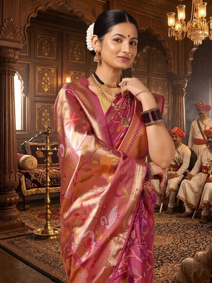 Lavender Woven Design Dola Silk Saree