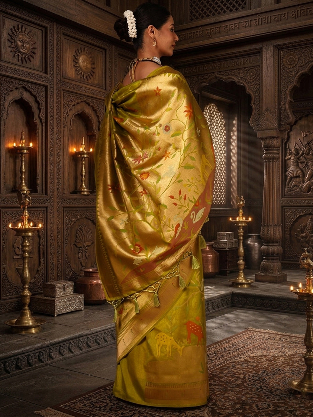 Olive Woven Design Dola Silk Saree