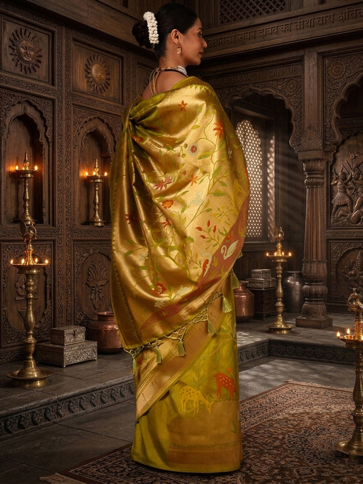 Olive Woven Design Dola Silk Saree