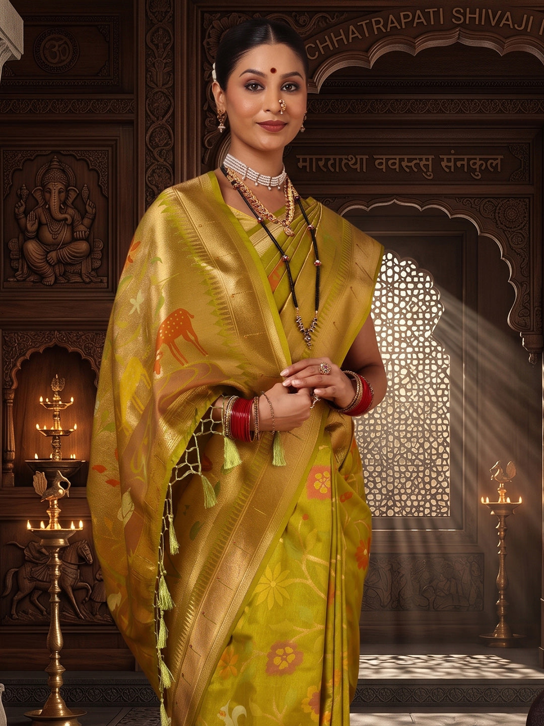 Olive Woven Design Dola Silk Saree