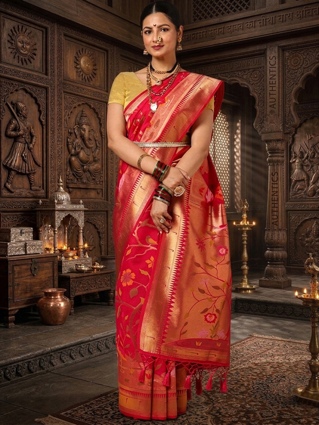 Peach Woven Design Dola Silk Saree
