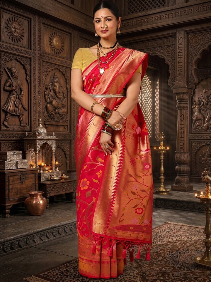 Peach Woven Design Dola Silk Saree