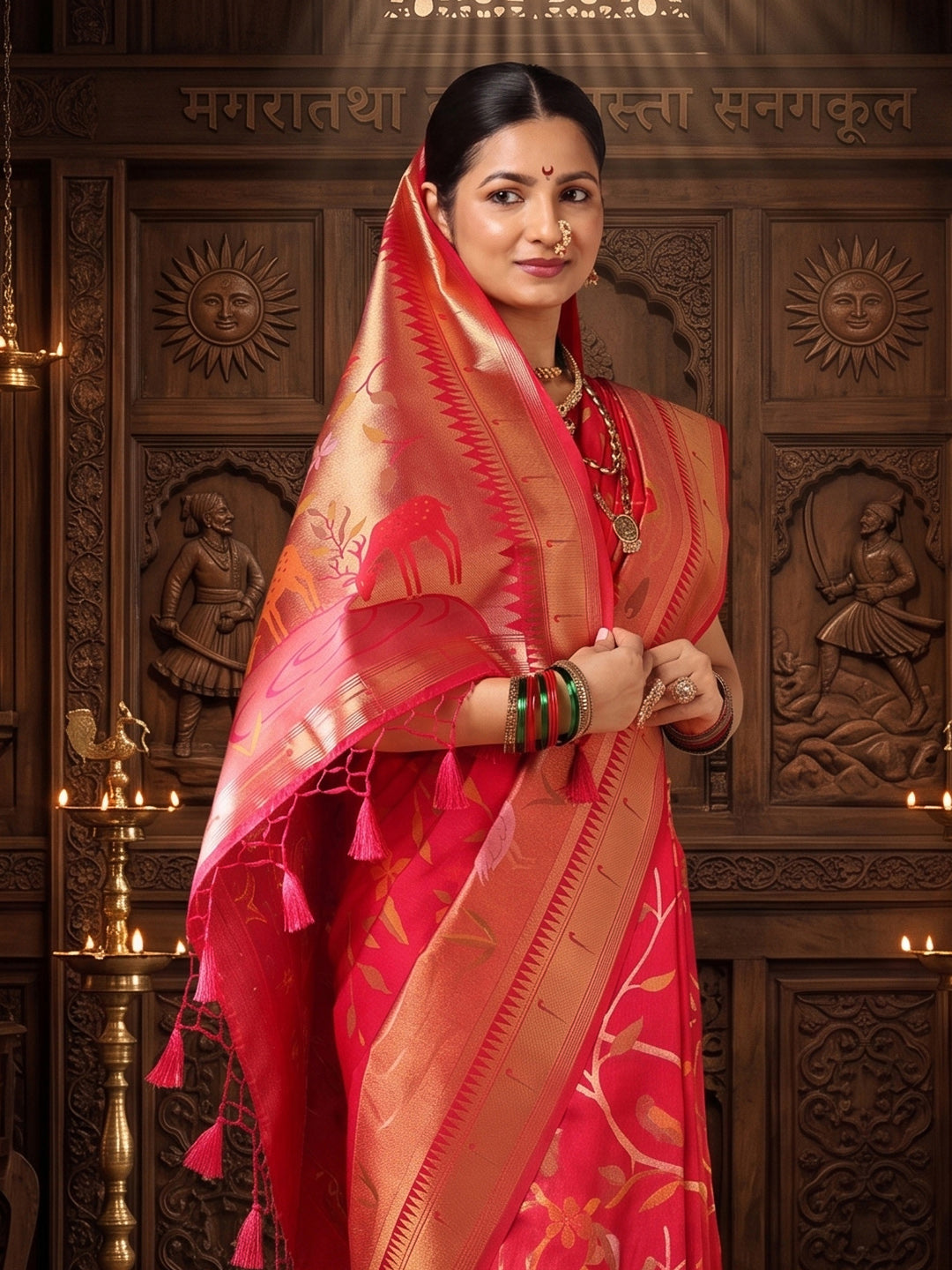 Peach Woven Design Dola Silk Saree